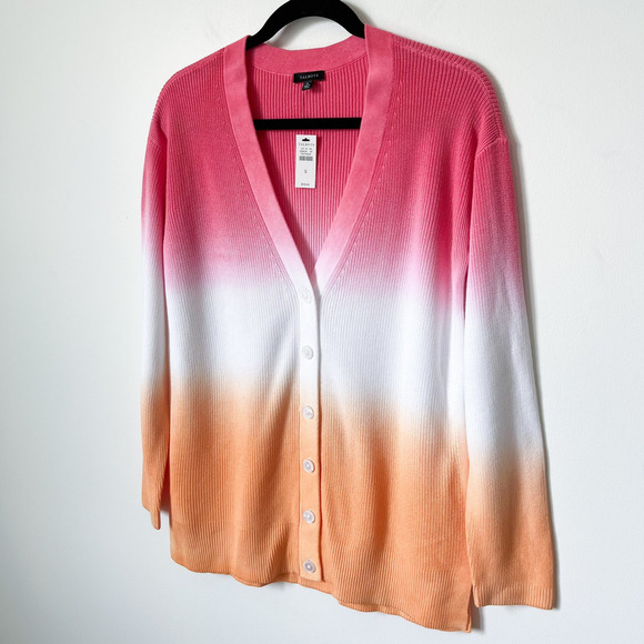 NWT Talbots Ombre Cardigan Sweater Pink Orange Womens Small Coastal Summer - Picture 2 of 9
